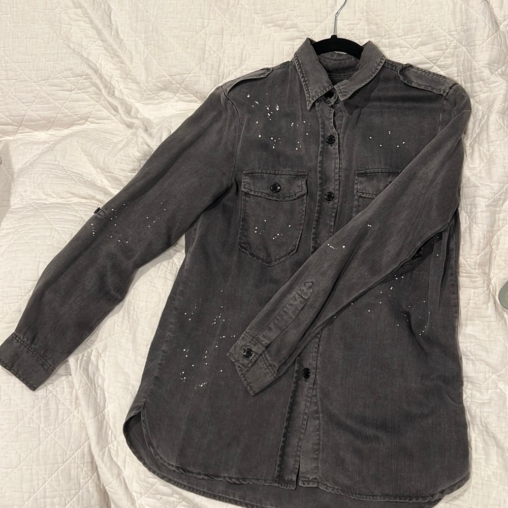 Grey Zara denim shirt with paint splash details